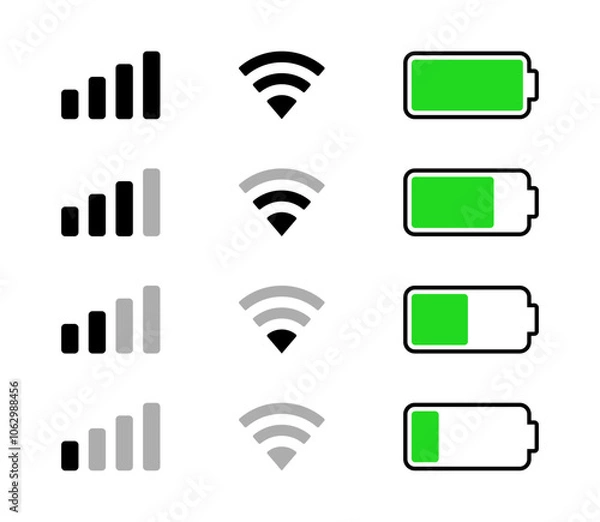 Fototapeta iPhone WiFi Battery Signal Mobile Data Notification Bar Vector Icon Set
