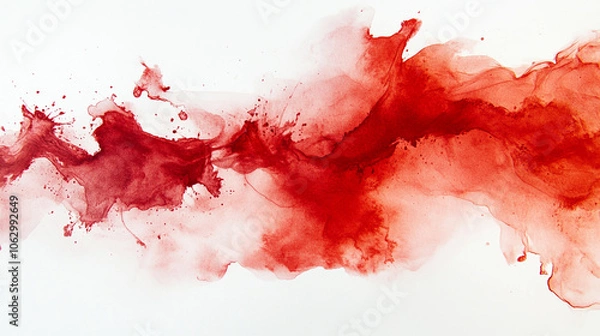 Fototapeta Red abstract watercolor splash creating an artistic effect on a white canvas in a vibrant design