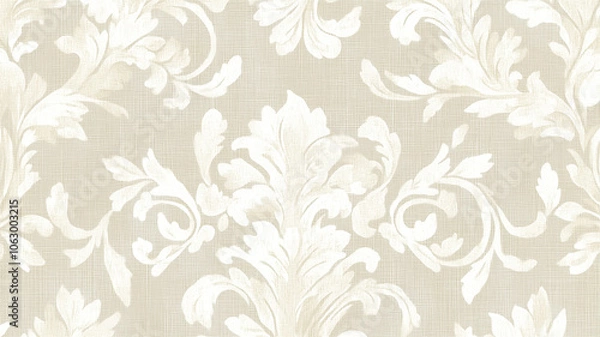 Fototapeta A minimalist and modern pattern, featuring a simple floral motif on a textured linen background.