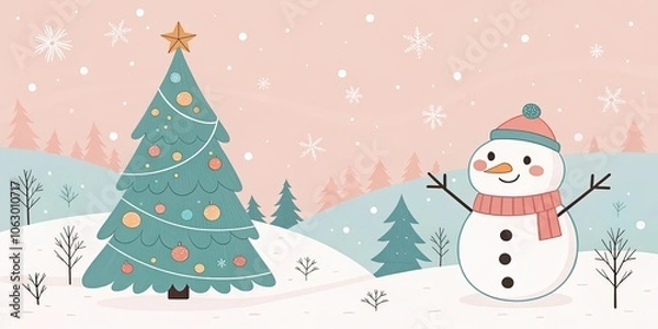 Obraz minimalist cute cartoon winter holiday background