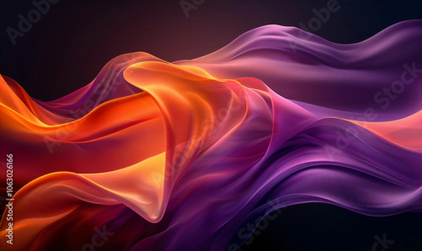 Fototapeta Abstract background with wavy lines and waves of light in orange, red and purple colors on a black background. Abstract art design element for creative concepts, technology, music or digital concepts.