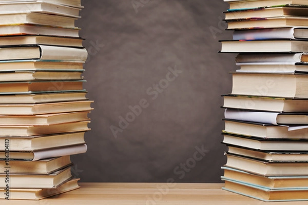 Fototapeta Book on table and gray background and copy space
