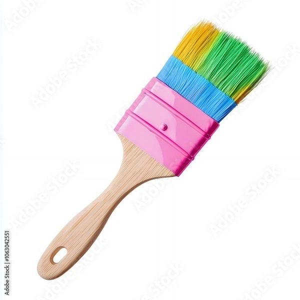 Fototapeta A new paintbrush with a wooden handle and pink ferrule.