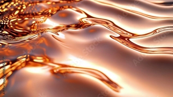 Fototapeta Copper metal cascading in slow-motion down a flat surface, capturing ripples and waves, warm metallic glows reflecting off every fold and swirl, creating a luxurious background,
