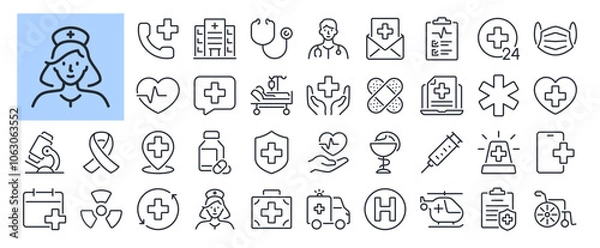 Fototapeta Medical care and hospital editable stroke outline icon isolated on white background flat vector illustration. Pixel perfect. 64 x 64.