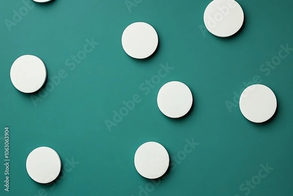 Fototapeta Abstract emerald green and white retro 70s overlapping shapes watercolor concept texture