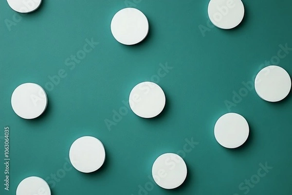 Fototapeta Abstract emerald green and white retro 70s overlapping shapes watercolor concept texture