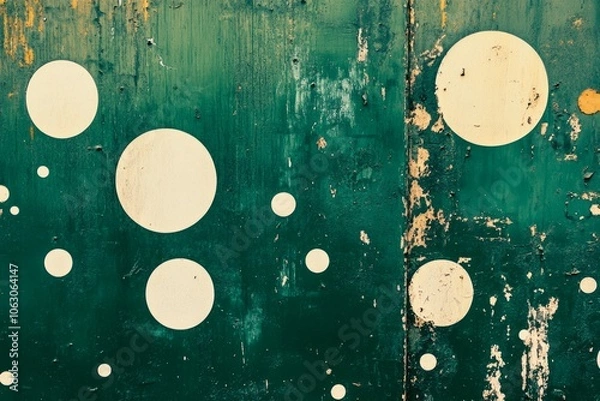 Fototapeta Abstract emerald green and white retro 70s overlapping shapes watercolor concept texture