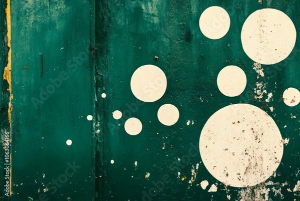 Fototapeta Abstract emerald green and white retro 70s overlapping shapes watercolor concept texture