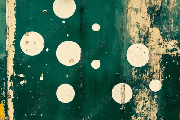 Fototapeta Abstract emerald green and white retro 70s overlapping shapes watercolor concept texture