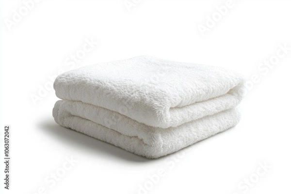 Obraz A plush stack of white towels on a clean surface. Perfect for hotels, spas, or home use. Elevate your relaxation experience with these soft essentials. Generative AI