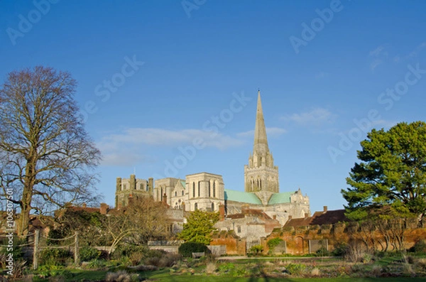 Fototapeta Chichester Cathedral, England, from the Bishops Garden.