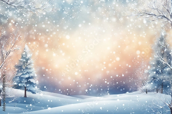 Fototapeta Background - snow falling on winter trees