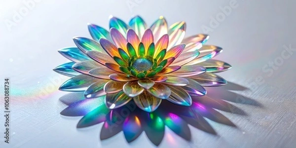 Fototapeta Hologram Flower Sticker on White Background: A Conceptual Exploration of Nature and Technology Blending Artfully in a Modern Aesthetic