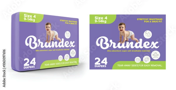 Fototapeta Baby Diapers packaging design - eps 