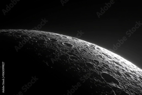 Fototapeta An exceptional close-up image of the moon's cratered surface reveals high detail, fascinating textures, and tremendous clarity, providing a look at lunar secrets.