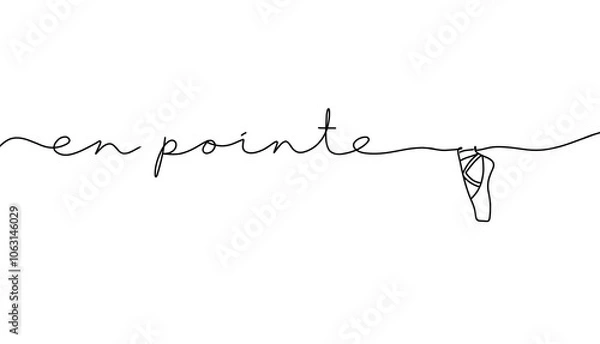 Fototapeta Ballet En Pointe monoline text. One line continuous concept En Pointe banner. Line art Ballet Dance En Pointe short phrases illustration.
