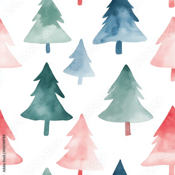 Fototapeta water color Christmas tree pattern