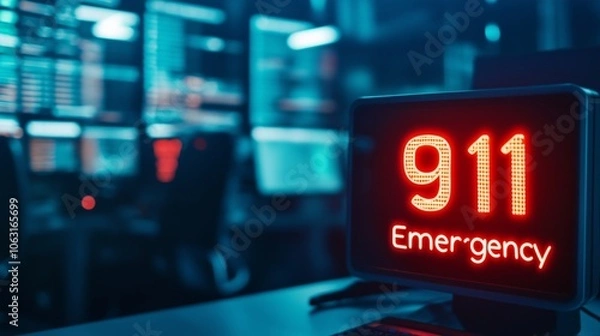 Obraz Emergency Call Center Technology: Advanced 911 Response System in a Busy Control Room