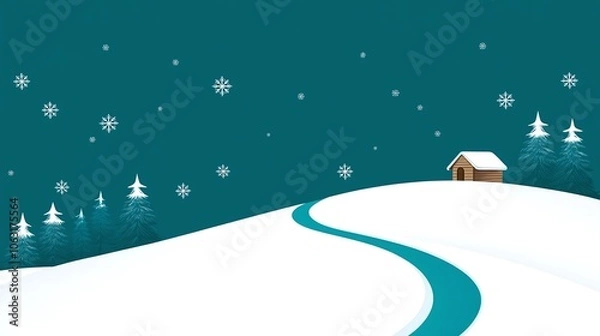 Fototapeta Serene Winter Landscape with Winding Path and Snowflakes