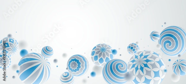 Fototapeta Abstract spheres vector background, composition of flying balls decorated with patterns, 3D mixed variety realistic globes with ornaments, with blank copy space.