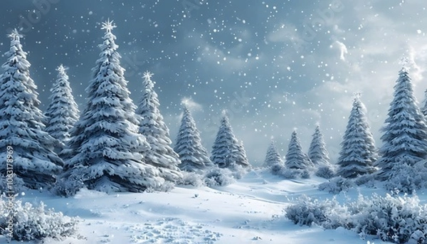 Obraz Snowy Christmas landscape. Generative AI.