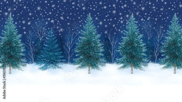 Fototapeta Winter Snowy Landscape with Evergreen Trees