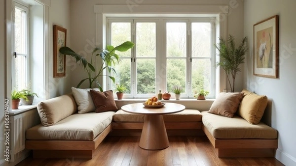 Fototapeta Charming Cozy Seating Area with Natural Decor and Light