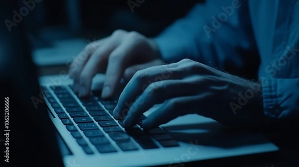 Fototapeta Close-up of hands typing on a laptop a man, Laptop typing by hand