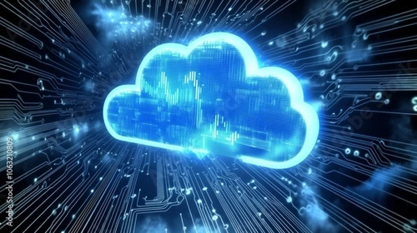 Fototapeta Cloud computing transfer big data on internet background