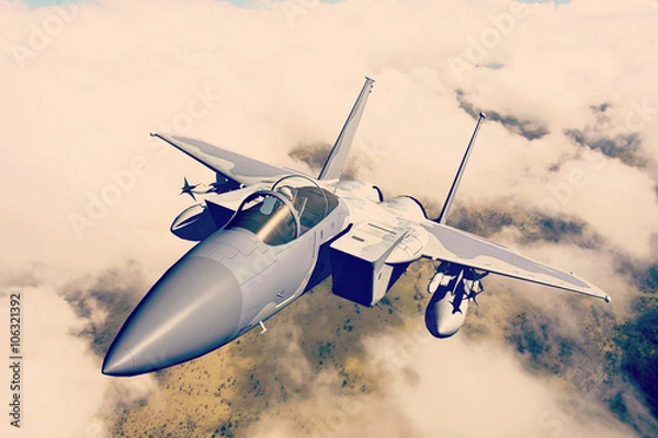 Fototapeta F-15C Eagle 3D rendering vintage effect