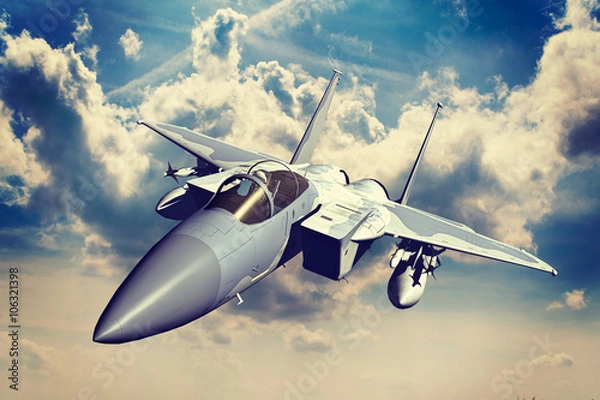 Fototapeta F-15C Eagle 3D rendering vintage effect