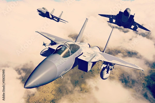 Fototapeta F-15C Eagle 3D rendering vintage effect