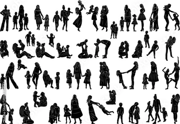 Obraz mother playing with child silhouette on white background, vector