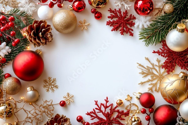 Fototapeta A white background with a red and gold frame