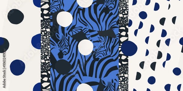 Obraz Hand drawn abstract print with zebras and dots. Collage contemporary seamless pattern. Fashionable unique template for design.