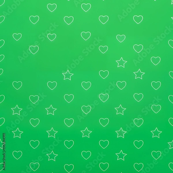 Fototapeta Hearts and Stars Pattern on Green Background