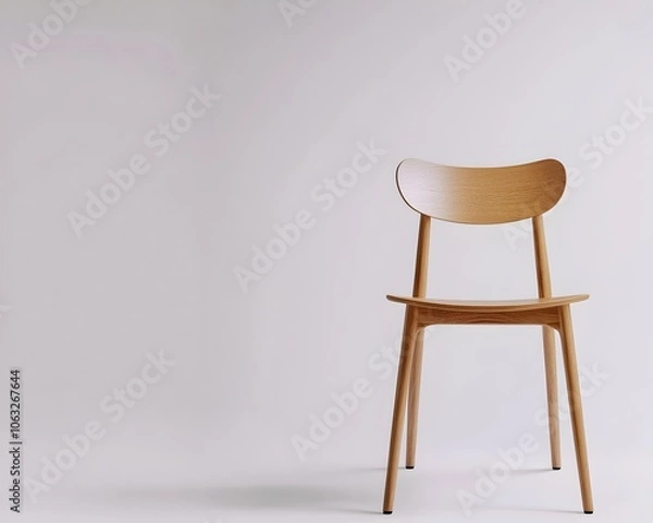 Fototapeta Modern Minimalist Wooden Chair Isolated on Clean White Background for Furniture Design Mockups
