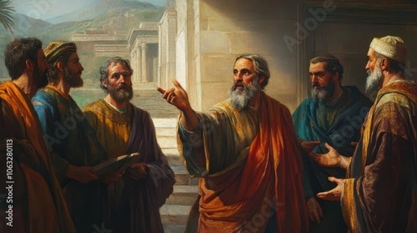 Fototapeta scene of Paul and Barnabas preaching to the Gentiles, symbolizing the expansion of the gospel beyond the Jewish community,