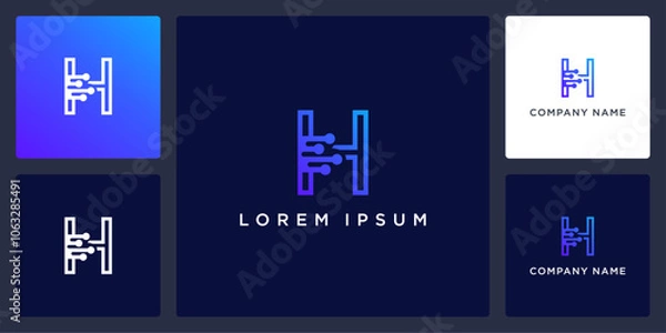 Fototapeta Letter H data technology logo and icon editable vector