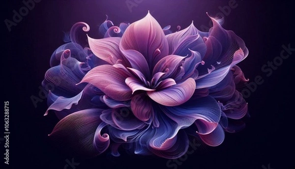 Obraz Luxury abstract background with violet flying blue purple cloth , flower shape. 3d illustration, 3d rendering.	