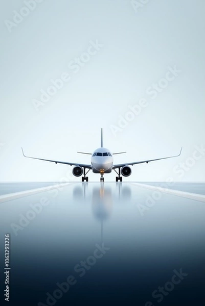 Obraz Airplane on the runway, preparing for takeoff on a clear day, symbolizing travel and aviation.