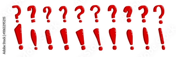 Fototapeta Red symbols with exclamation and question marks, designed to highlight warnings, risks, and important information. For signaling danger, urgency, or advice.