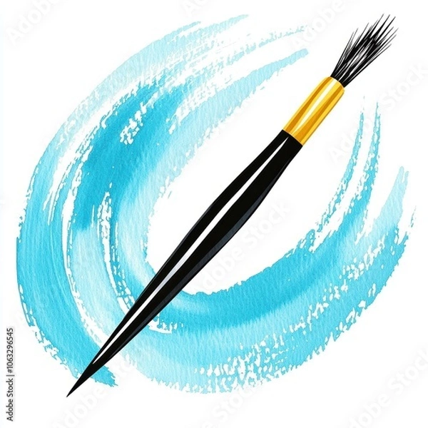 Fototapeta Fine Tip Paintbrush with Abstract Watercolor Stroke White Background