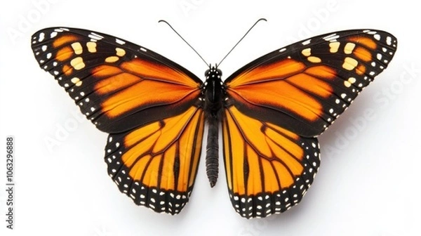 Fototapeta A beautiful and vivid close-up of a monarch butterfly, showcasing its intricate detail and colorful wing patterns.