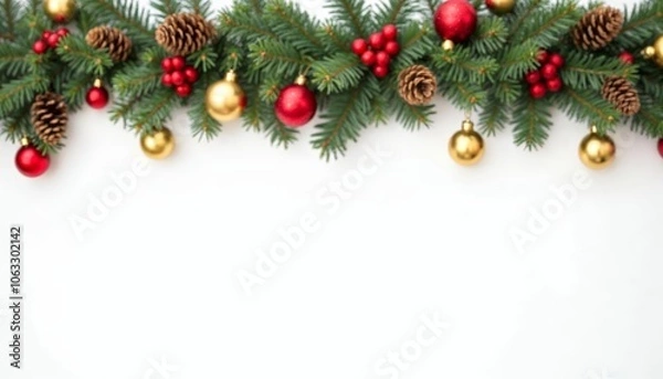 Fototapeta Enhance Your Holiday Decor with Elegant Christmas Greenery and Festive Ornaments for a Joyous Celebration