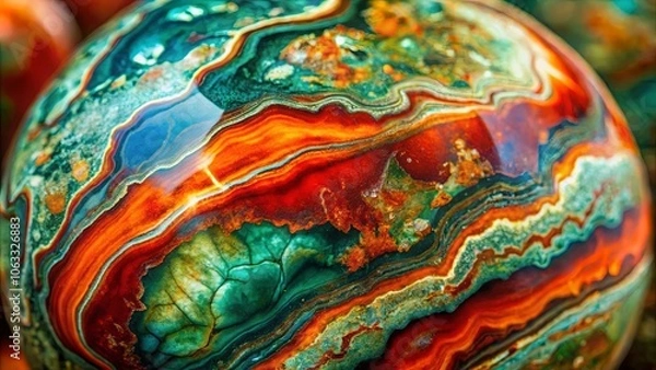Fototapeta A Close-Up View of the Vibrant Bands and Patterns Found Within a Polished Stone Sphere