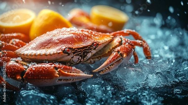 Fototapeta Fresh red crab on the counter