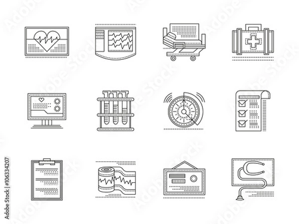 Fototapeta Cardiology elements linear vector icons set
