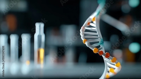 Fototapeta Illuminated Double Helix DNA Strand in Laboratory Setting
